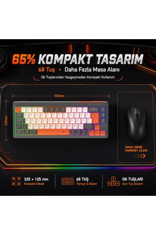 Lecoo GK680 Üç Modlu RGB Aydınlatmalı 68 Tuş Türkçe Q Membran Gaming Klavye
