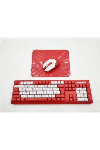 Kablosuz Klavye Mouse Seti 2.4ghz Usb Nano Alıcılı Q Klavye Sessiz Tuşlu Ergonomik + Mouse Pad li Kırmızı Beyaz Diğer