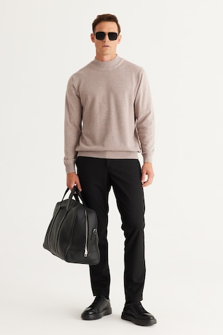 Ac&Co / Altınyıldız Classics Erkek Vizon Standart Fit Normal Kesim Yarım Balıkçı Yaka Pamuklu Triko 4A4921100008VIZS Vizon