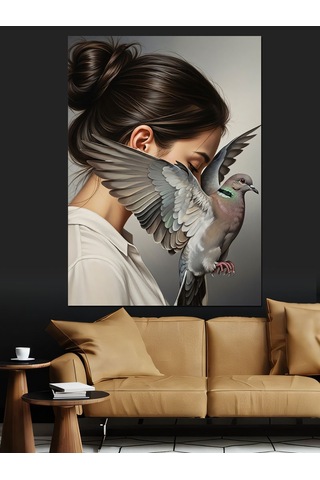 Ahşap Tablo Güvercin Kafalı Kadın Sanat