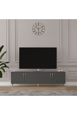 Asra Trend Tv Ünitesi T-04 %100 MDF 160 cm Tv Sehpası 4 Kapaklı Raflı Koyu Gri