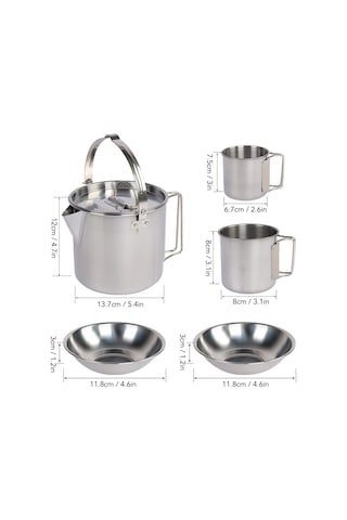 Neevoyu Kamp Çelik Su Isıtıcısı Seti - 5 Parça, Hızlı Isınma, Katlanabilir Sap, Hafif Ve Taşınabilir Gümüş