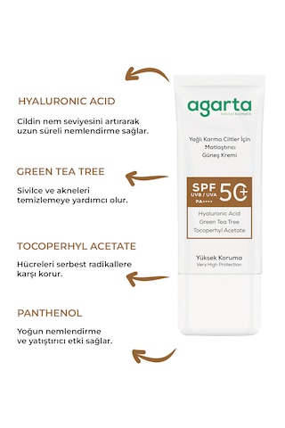 Agarta Matlaştırıcı Parlama Karşıtı Güneş Kremi SPF50+ 50 ML