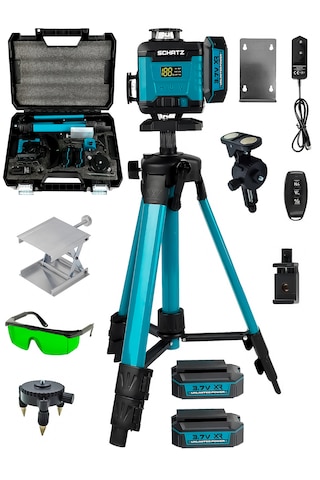 Schatz Profesyonel 360 16 Köşe Otomatik Hizalama Tripod'lu Yeşil Işık Lazer Hizalama Mavi