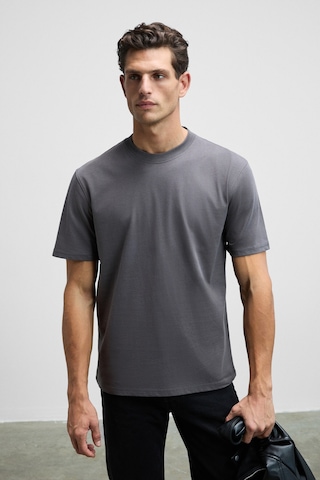 Grimelange Solo Erkek %100 Organik Pamuklu Kalın Dokulu Comfort Fit Bisiklet Yakalı Antrasit T-Shirt