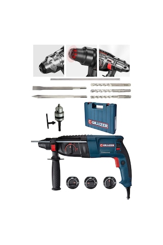 Graizer GRZ3000 3000 W Kırıcı Delici Matkap + Yedek Mandren + 5 Parça Uç Seti