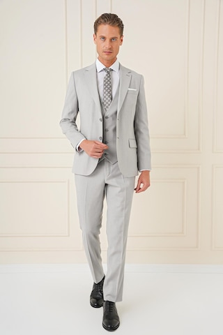 Efor Slim Fit Dokulu Çift Yırtmaç Yelekli Klasik Gri Takım Elbise Tk 898 Gri