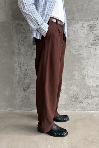 Erkek Baggy Fit Gabardin Kumaş Pantolon Kahverengi