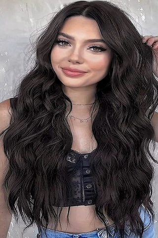 Caş Dekorasyon Isıya Dayanıklı Yıkanabilir Yarımay Çıt Çıt Saç 1 Siyah-dalgalı-60cm-110 Gr+2 Adet Yan Çıtçıt Saç Siyah