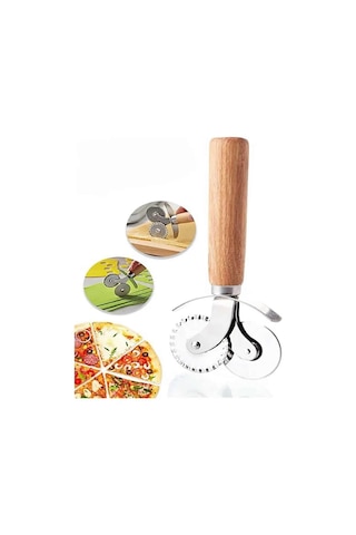 Ahşap Saplı Hamur Ve Pizza Kesme Ruleti Pizza Cutter 2'li Hamur-p Ahşap