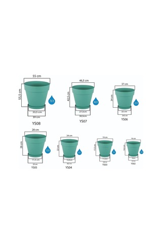 Yalı Saksı Drenaj Aparatlı Tabaklı Dekoratif Saksı 46,5cm, 46 Litre Antrasit Diğer