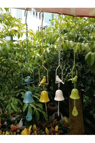 Yunboo Günlük Bahçe Dekorasyonu Kuş Desenli Demir Çanak Çanak, Doğa Sesleriyle Zenginleştirici, İç Ve Dış Mekanlar İçin Asılı Dekor, Retro Beyaz