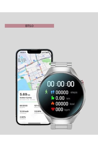 Akıllı Saat Metal Kordonlu Tam Ekran Amoled - Arama Ve Sağlık Takip Özellikli