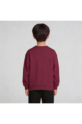 King-Brich Bisiklet Yaka Nakışlı Oversize Kalıp Çocuk Sweatshirt Bordo