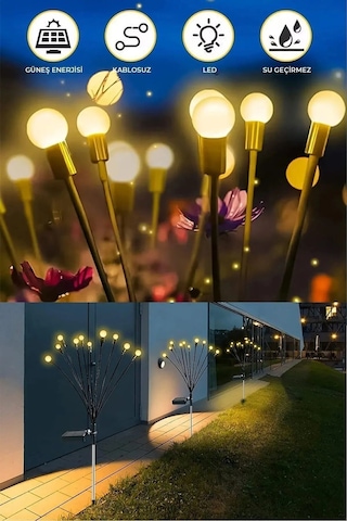 İndecor Houseware Solar 6 Led'li Güneş Enerjili Ateş Böceği Bahçe Balkon Saksı Aydınlatması Lamba 2 Adet Ilık Beyaz