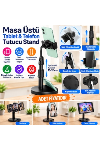 Masa Üstü Tablet Ve Telefon Tutucu Plastik Aparat Siyah Telefon Standı Adet  Diğer
