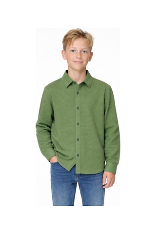 Ahengim Erkek Çocuk Modern Kesim Beyaz Polyester Basic Gömlek Ak8789 Yeşil