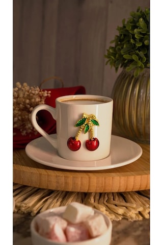 Kiraz 4 Parça 2 Kişilik Porselen Kahve Takımı 100 ML