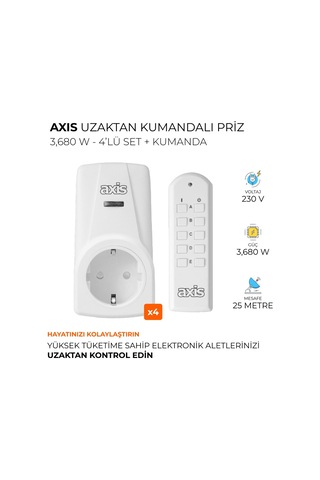 Axis 4'lü Uzaktan Kumandalı Priz Set 3680 W