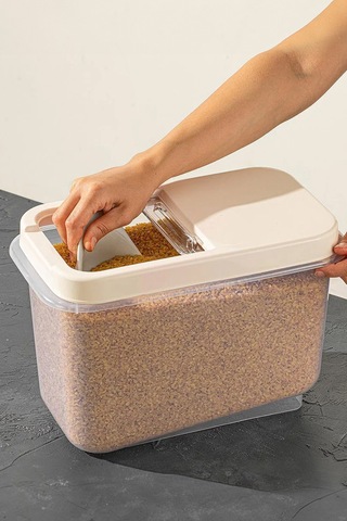 Thentech 7,5 Litre Kuru Bakliyat Saklama Kabı Sürgülü Kapaklı Pratik Kullanımlı Sürgülü Kapaklı Ekru