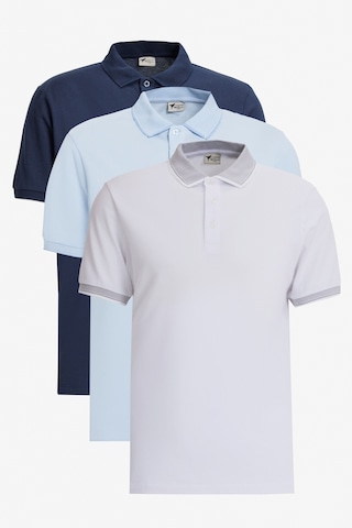 AC&Co / Altınyıldız Classics Slim Fit Dar Kesim 3 'lü Kıvrılmaz Erkek Polo Yaka Tişört - Beyaz-Lacivert-Açık Mavi