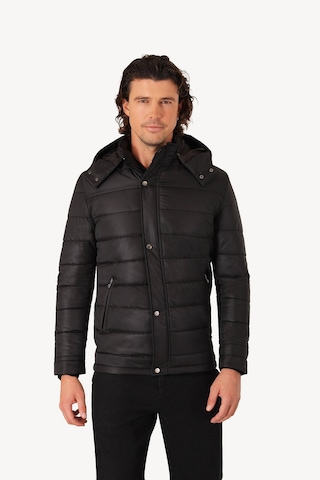 Ysf Erkek Siyah Regular Fit Kapüşonlu Kaban