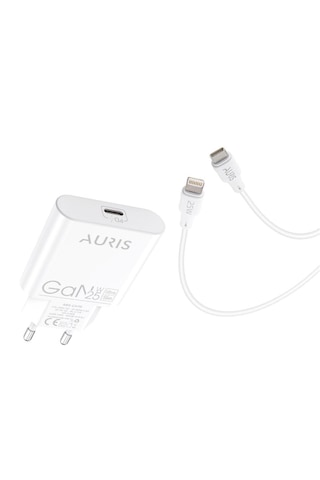 Auris Gan Ultra Slim 25 Watt Usb C To Lightning Şarj Cihazı 1 Metre Lightning Kablo -