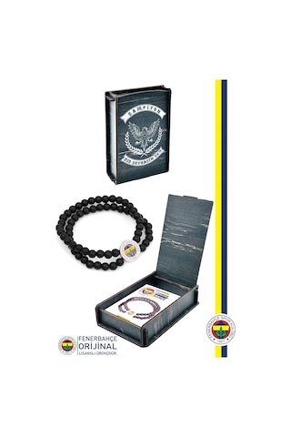 Fenerbahçe Lisanslı Fb Logo Çiftli Mat Onix Doğaltaş Bileklik Hediyelik Ahşap Kutulu