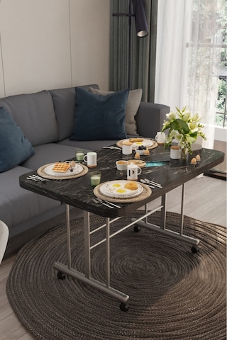 Avenza Living Tekerlekli Çok Amaçlı Orta Sehpa 70x110 Cm - Kolay Taşınabilir Tasarım Siyah