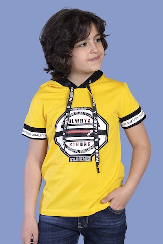 Toontoy Kids Toontoy Erkek Çocuk Kapüşonlu Baskılı Tişört Sarı