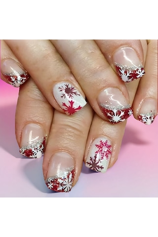 Kısa Parlak Kare Tırnaklar Yeni Noel Kırmızı Ve Beyaz Degrade Simli Şeritler Çıkarılabilir Giyilebilir Tırnak Sanatı 24 Parça Dahil Araçlar Ys424
