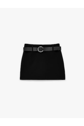 Koton Slim Fit A Kesim Kemerli Şortlu Mini Etek Siyah 6sak70134pw