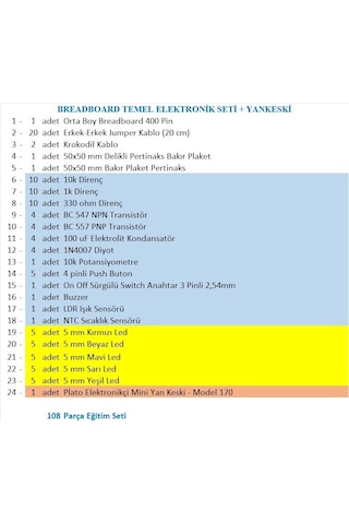 Breadboard Temel Elektronik Seti + Plato Yankeski