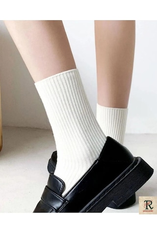 Trampler Unisex 3 Çift Lastiksiz Çizgili Bambu Çorap Beyaz Soket Çorap Sıkmayan Çorap Beyaz