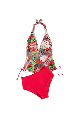 Mayo Kadın Bölünmüş Üçgen Dantel Katı Yaprak Baskılı Bikini Mayo Turuncu