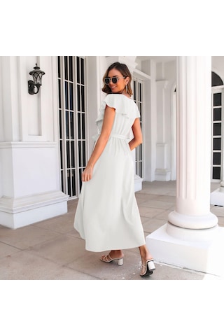 Gmxıa Kadın Modası Günlük Düz Renk Baskı Kısa Kollu V Yaka Bluzlar Ve Gömlekler Beyaz