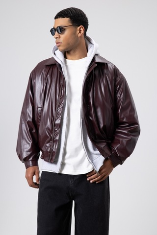 Vamos Basıc Suni Deri Oversize Ceket Bordo