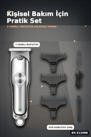 Turbo Hızlı 600 Mah Lityum Pil Saç Sakal Tıraş Makinesi - 3 Taraklı Kablosuz Bx-313688