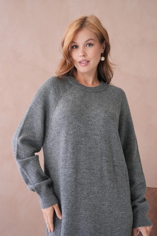 Kadın Bisiklet Yaka Yumuşak Dokulu Maksi Boy Şardonlu Oversize Triko Elbise 8324sw Antrasit