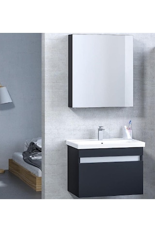 Denko More 65 Cm Mdf Siyah Banyo Dolabı Takımı Siyah