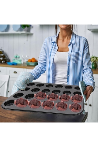 Xurunkeji 2'li Premium Yapışmaz Fırın Kabı 24 Bardaklık Mini Muffin Kalıbı, Bulaşık Makinesinde Yıkanabilir Siyah