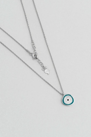 Horus'un Gözü 18 Ayar Beyaz Altın Kaplama 45 Cm Gümüş Nazar Kolye