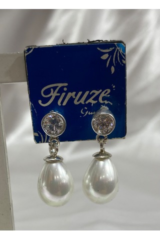 Firuze Gümüş İnci Damla Tasarım Küpe F16001996