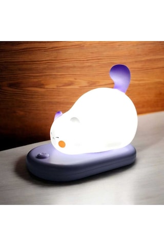 Dokunmatik Sevimli Pati Kedi Modelli Usb Şarjlı Led Karikatür Silikon Gece-masa Lambası Mavi