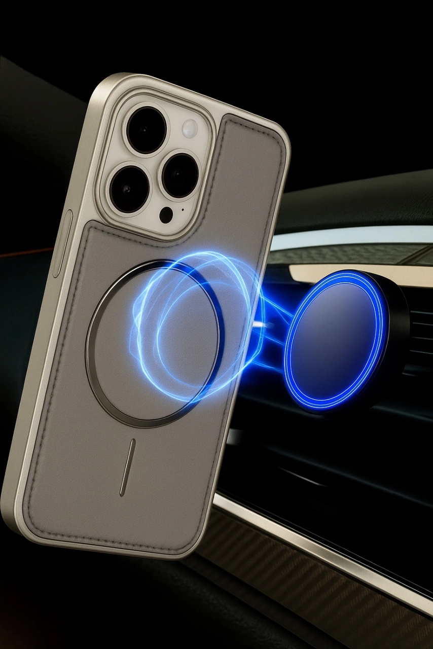 Neomag Case Iphone 15 Pro Max Gri Manyetik Özellikli Deri Kılıf Gri