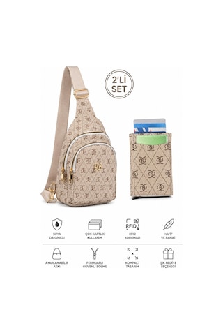 Newish Polo Kadın Deri Monogram Desenli Çapraz Bel Göğüs Ve Omuz Çantası New218 Bej-bej 53254602