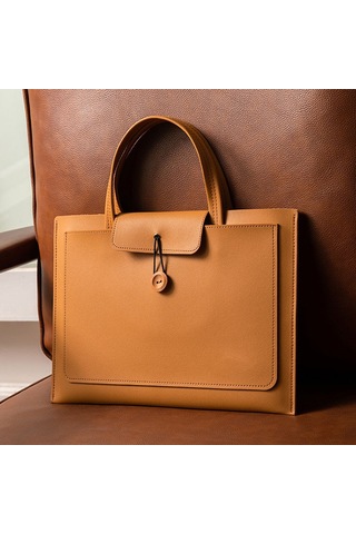 Aubyhe 15.6 İnç Pu Dikişli Bilgisayar Çantası - Hafif, Dayanıklı, 3 Cep Tasarımı, Açık Kahverengi, Dış Çanta İç Çanta Kahverengi