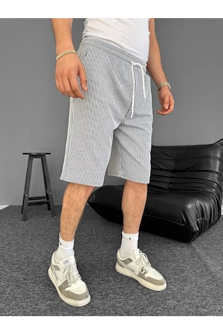Su Yolu Çizgili Ön Arka Cepli Şort Yazlık Nefes Alabilir - Gri Gri