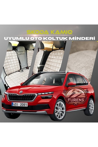 Skoda Kamiq Bej Renk Tay Tüyü Cepli & Terletmez Sırtlı Oto Koltuk Minder Seti - Koltuk Koruma Kılıfı Ön & Arka Tam Set Diğer