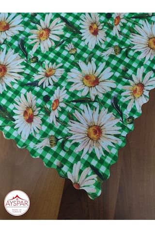 Masa Örtüsü 150x170 Cm Yeşil Kareli Papatya Beyaz Masa Örtüsü 150x170 Cm Yeşil Kareli Papatya Beyaz